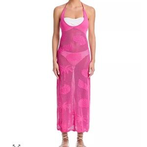 Capittana Pink Mesh Halter Maxi Dress